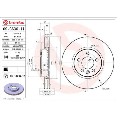 Brembo Bremsscheibe PRIME LINE - UV Coated 09.C636.11 Brembo Bremsscheibe PRIME LINE - UV Coated 09.C636.11