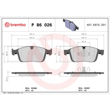 Brembo Bremsbelagsatz, Scheibenbremse PRIME LINE P 86 026 Brembo Bremsbelagsatz, Scheibenbremse PRIME LINE P 86 026