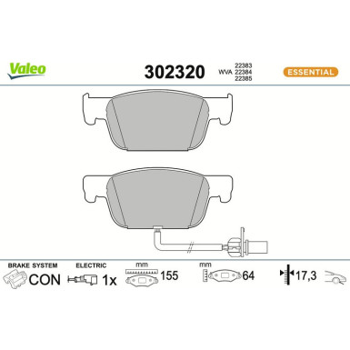 Valeo Bremsbelagsatz, Scheibenbremse ESSENTIAL 302320