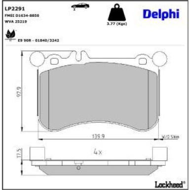 Delphi Bremsbelagsatz, Scheibenbremse LP2291