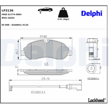 Delphi Bremsbelagsatz, Scheibenbremse LP3136 Delphi Bremsbelagsatz, Scheibenbremse LP3136