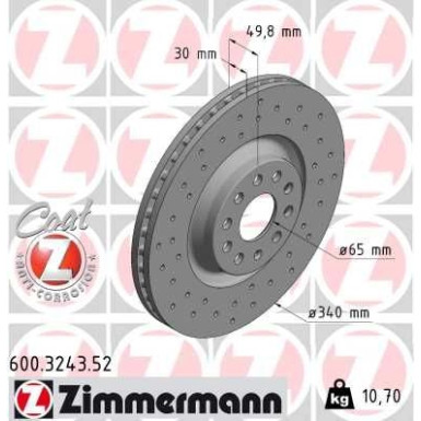 ZIMMERMANN 600.3243.52 SPORT COAT Z Bremsscheibe 340x30mm, 10/5, 5x112, innenbelüftet, gelocht, beschichtet, hochgekohlt ZIMMERMANN 600.3243.52 SPORT COAT Z Bremsscheibe 340x30mm, 10/5, 5x112, innenbelüftet, gelocht, beschichtet, hochgekohlt