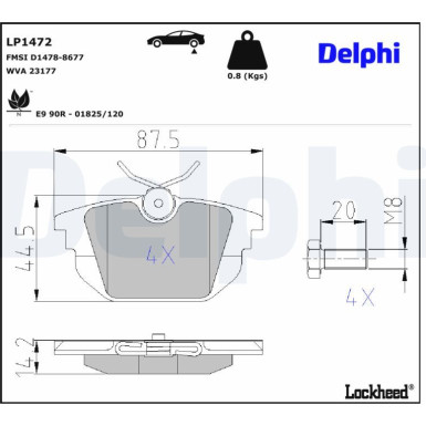 Delphi Bremsbelagsatz, Scheibenbremse LP1472 Delphi Bremsbelagsatz, Scheibenbremse LP1472