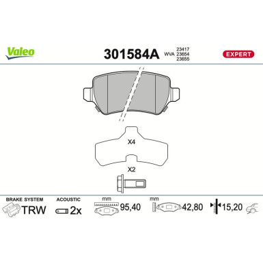 Valeo Bremsbelagsatz, Scheibenbremse EXPERT 301584A Valeo Bremsbelagsatz, Scheibenbremse EXPERT 301584A