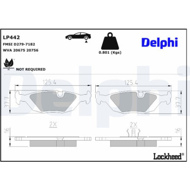 Delphi Bremsbelagsatz, Scheibenbremse LP442 Delphi Bremsbelagsatz, Scheibenbremse LP442