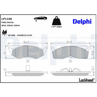Delphi Bremsbelagsatz, Scheibenbremse LP1166 Delphi Bremsbelagsatz, Scheibenbremse LP1166