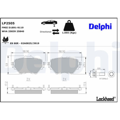 Delphi Bremsbelagsatz, Scheibenbremse LP2505 Delphi Bremsbelagsatz, Scheibenbremse LP2505