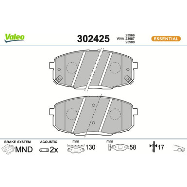 Valeo Bremsbelagsatz, Scheibenbremse ESSENTIAL 302425 Valeo Bremsbelagsatz, Scheibenbremse ESSENTIAL 302425