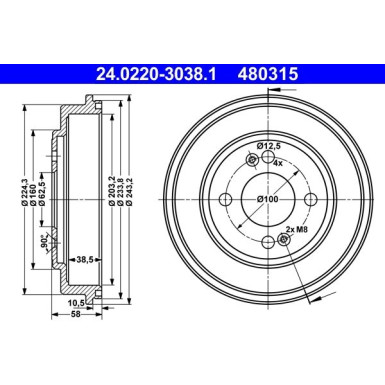 ATE Bremstrommel 24.0220-3038.1