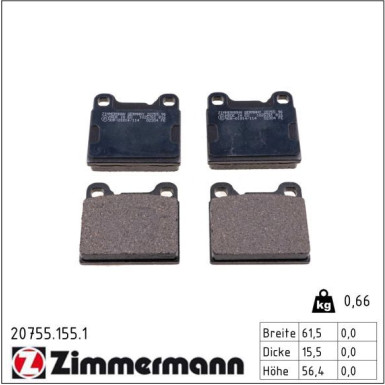 Zimmermann Bremsbelagsatz, Scheibenbremse 20755.155.1 Zimmermann Bremsbelagsatz, Scheibenbremse 20755.155.1