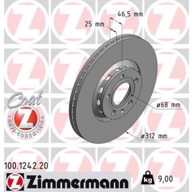 Zimmermann Bremsscheibe Coat Z 100.1242.20 Zimmermann Bremsscheibe Coat Z 100.1242.20