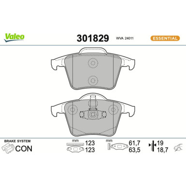 Valeo Bremsbelagsatz, Scheibenbremse ESSENTIAL 301829