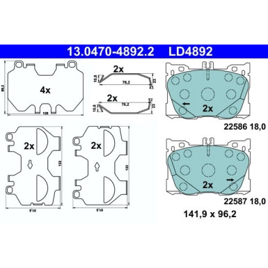 Bremsbelagsatz, Scheibenbremse ATE Ceramic 13.0470-4892.2 Bremsbelagsatz, Scheibenbremse ATE Ceramic 13.0470-4892.2