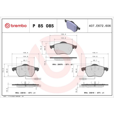 Brembo Bremsbelagsatz, Scheibenbremse XTRA LINE P 85 085X