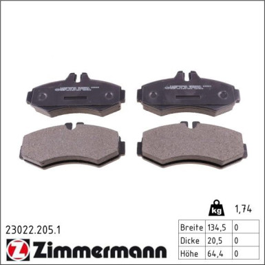Zimmermann Bremsbelagsatz, Scheibenbremse 23022.205.1 Zimmermann Bremsbelagsatz, Scheibenbremse 23022.205.1