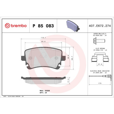 Brembo Bremsbelagsatz, Scheibenbremse PRIME LINE P 85 083 Brembo Bremsbelagsatz, Scheibenbremse PRIME LINE P 85 083