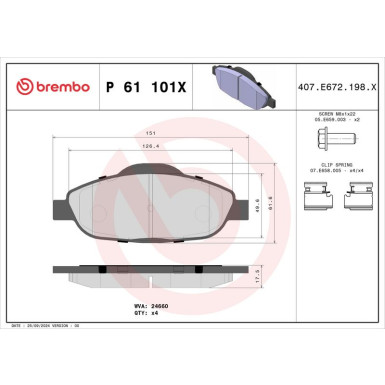 Brembo Bremsbelagsatz, Scheibenbremse XTRA LINE P 61 101X Brembo Bremsbelagsatz, Scheibenbremse XTRA LINE P 61 101X