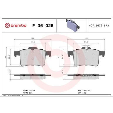 Brembo Bremsbelagsatz, Scheibenbremse PRIME LINE P 36 026