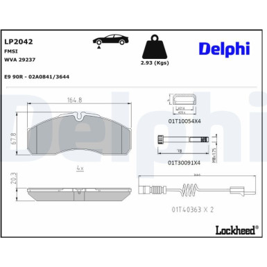 Delphi Bremsbelagsatz, Scheibenbremse LP2042 Delphi Bremsbelagsatz, Scheibenbremse LP2042