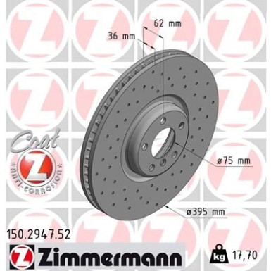 150.2947.52 ZIMMERMANN Bremsscheibe Ø395 SPORT COAT Z gelocht