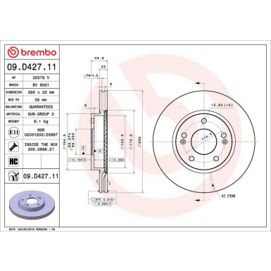 Brembo Bremsscheibe PRIME LINE - UV Coated 09.D427.11 Brembo Bremsscheibe PRIME LINE - UV Coated 09.D427.11