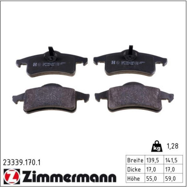 Zimmermann Bremsbelagsatz, Scheibenbremse 23339.170.1