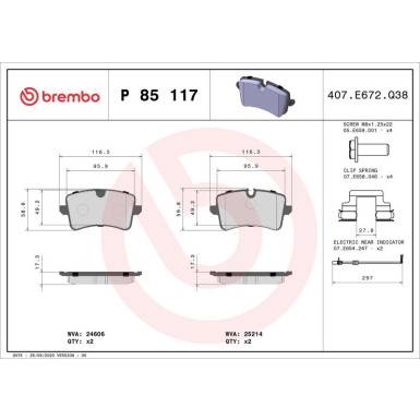 Bremsbelagsatz, Scheibenbremse P 85 117 Bremsbelagsatz, Scheibenbremse P 85 117