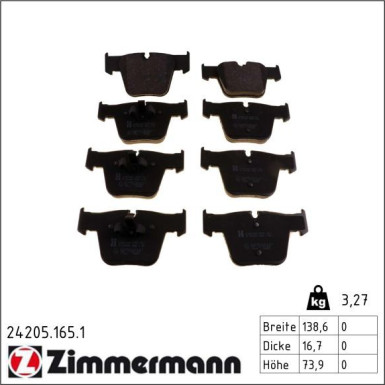 Zimmermann Bremsbelagsatz, Scheibenbremse 24205.165.1