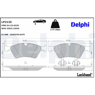 Delphi Bremsbelagsatz, Scheibenbremse LP2125 Delphi Bremsbelagsatz, Scheibenbremse LP2125