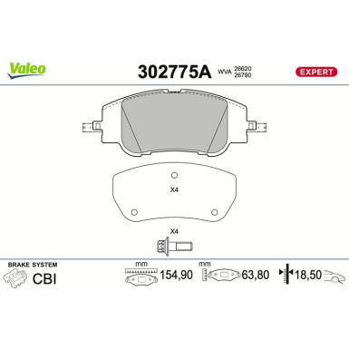 Valeo Bremsbelagsatz, Scheibenbremse EXPERT 302775A