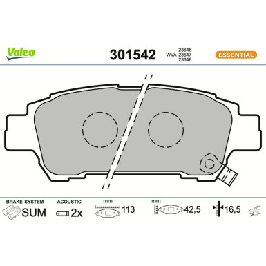 Valeo Bremsbelagsatz, Scheibenbremse ESSENTIAL 301542