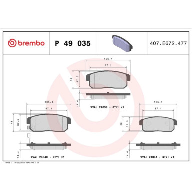 Brembo Bremsbelagsatz, Scheibenbremse PRIME LINE P 49 035 Brembo Bremsbelagsatz, Scheibenbremse PRIME LINE P 49 035