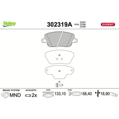 Valeo Bremsbelagsatz, Scheibenbremse EXPERT 302319A Valeo Bremsbelagsatz, Scheibenbremse EXPERT 302319A