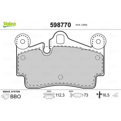 Valeo Bremsbelagsatz, Scheibenbremse 598770