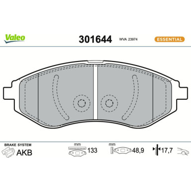 Valeo Bremsbelagsatz, Scheibenbremse ESSENTIAL 301644 Valeo Bremsbelagsatz, Scheibenbremse ESSENTIAL 301644