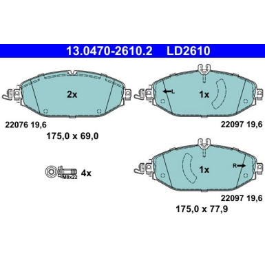 Bremsbelagsatz, Scheibenbremse ATE Ceramic 13.0470-2610.2 Bremsbelagsatz, Scheibenbremse ATE Ceramic 13.0470-2610.2