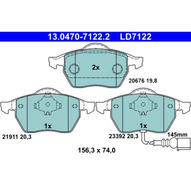 Bremsbelagsatz, Scheibenbremse ATE Ceramic 13.0470-7122.2 Bremsbelagsatz, Scheibenbremse ATE Ceramic 13.0470-7122.2