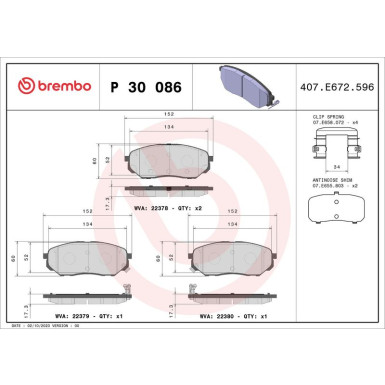 Brembo Bremsbelagsatz, Scheibenbremse PRIME LINE P 30 086