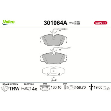 Valeo Bremsbelagsatz, Scheibenbremse EXPERT 301064A Valeo Bremsbelagsatz, Scheibenbremse EXPERT 301064A