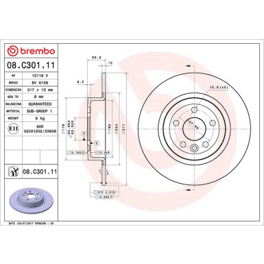 Brembo Bremsscheibe PRIME LINE - UV Coated 08.C301.11 Brembo Bremsscheibe PRIME LINE - UV Coated 08.C301.11