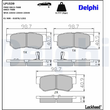 Delphi Bremsbelagsatz, Scheibenbremse LP1539