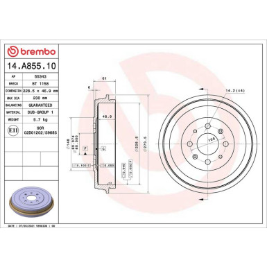 Brembo 2 x BREMBO Bremstrommel ESSENTIAL LINE 14.A855.10