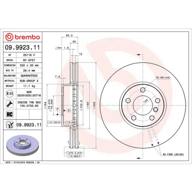 Brembo Bremsscheibe PRIME LINE - UV Coated 09.9923.11 Brembo Bremsscheibe PRIME LINE - UV Coated 09.9923.11