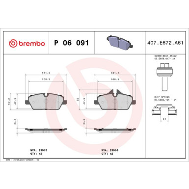 Brembo Bremsbelagsatz, Scheibenbremse PRIME LINE P 06 091 Brembo Bremsbelagsatz, Scheibenbremse PRIME LINE P 06 091