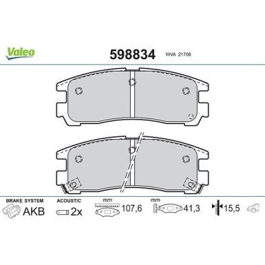 Valeo Bremsbelagsatz, Scheibenbremse 598834 Valeo Bremsbelagsatz, Scheibenbremse 598834