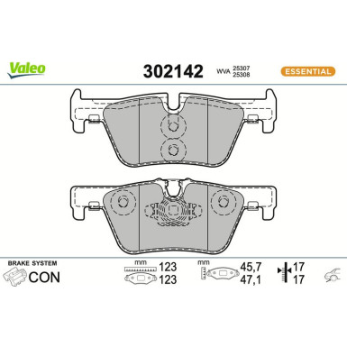 Valeo Bremsbelagsatz, Scheibenbremse ESSENTIAL 302142 Valeo Bremsbelagsatz, Scheibenbremse ESSENTIAL 302142