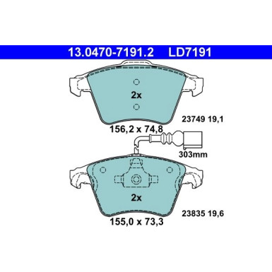Bremsbelagsatz, Scheibenbremse ATE Ceramic 13.0470-7191.2 Bremsbelagsatz, Scheibenbremse ATE Ceramic 13.0470-7191.2