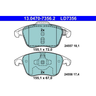 Bremsbelagsatz, Scheibenbremse ATE Ceramic 13.0470-7356.2 Bremsbelagsatz, Scheibenbremse ATE Ceramic 13.0470-7356.2