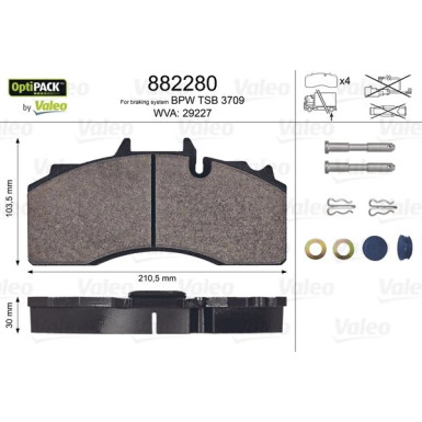 Valeo Bremsbelagsatz, Scheibenbremse OPTIPACK 882280