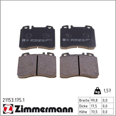 Zimmermann Bremsbelagsatz, Scheibenbremse 21153.175.1 Zimmermann Bremsbelagsatz, Scheibenbremse 21153.175.1